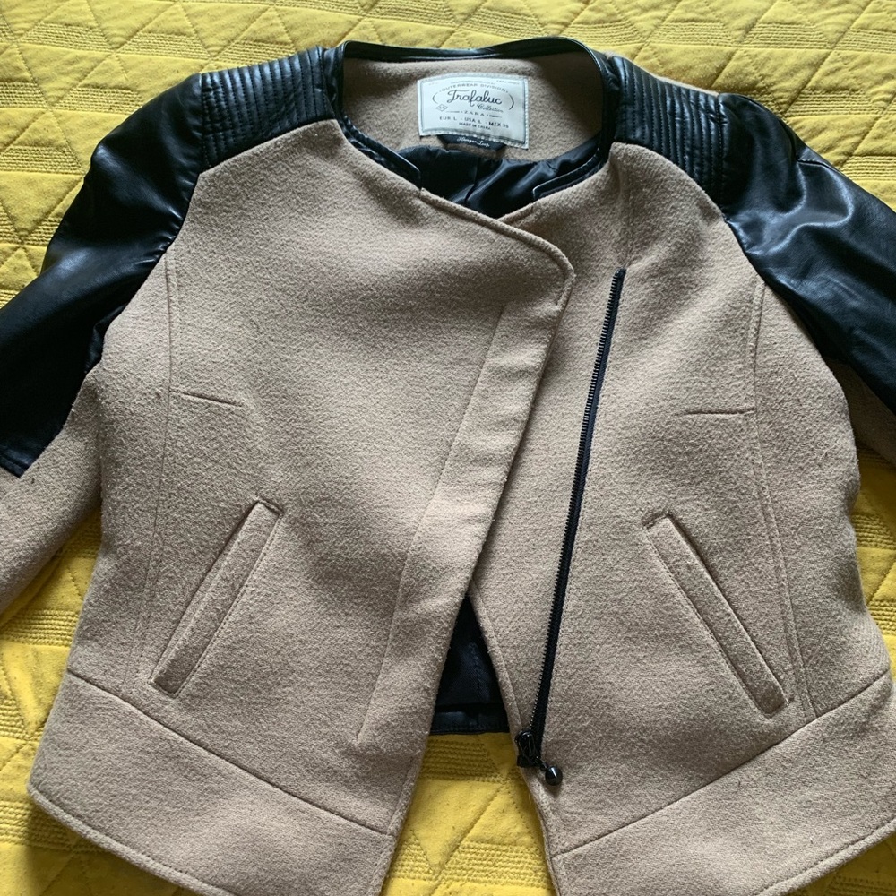 Zara mixed media Leather and wool jacket